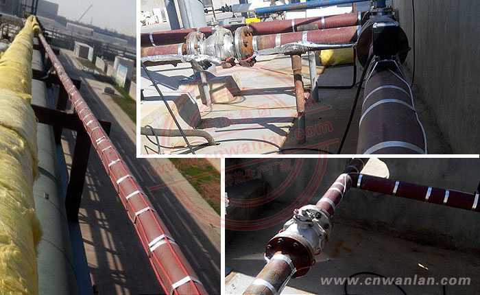 锦江化学工业烧碱项目,电伴热带液体烧碱保温安装现场